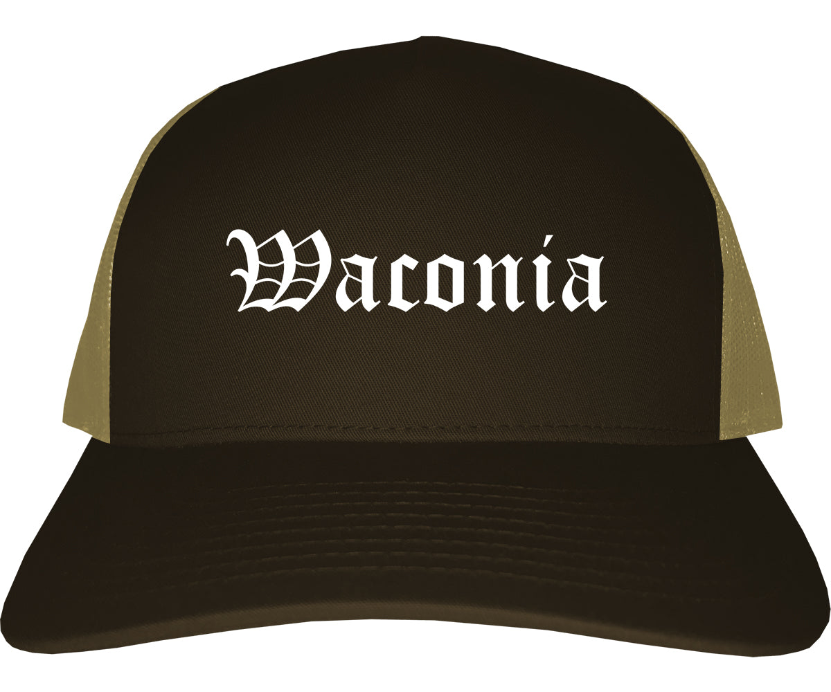 Waconia Minnesota MN Old English Mens Trucker Hat Cap Brown
