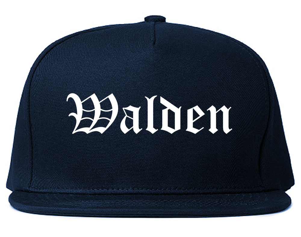 Walden New York NY Old English Mens Snapback Hat Navy Blue