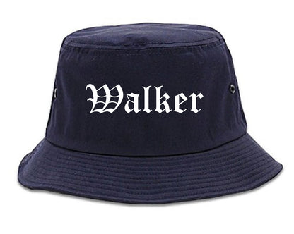 Walker Louisiana LA Old English Mens Bucket Hat Navy Blue