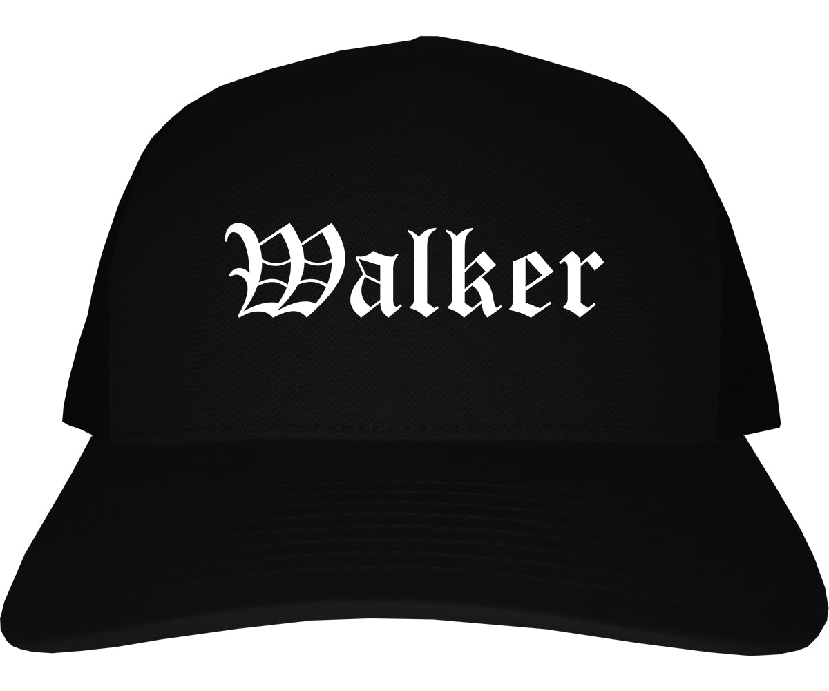 Walker Michigan MI Old English Mens Trucker Hat Cap Black