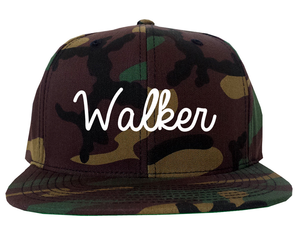 Walker Michigan MI Script Mens Snapback Hat Army Camo