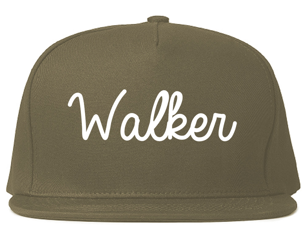 Walker Michigan MI Script Mens Snapback Hat Grey