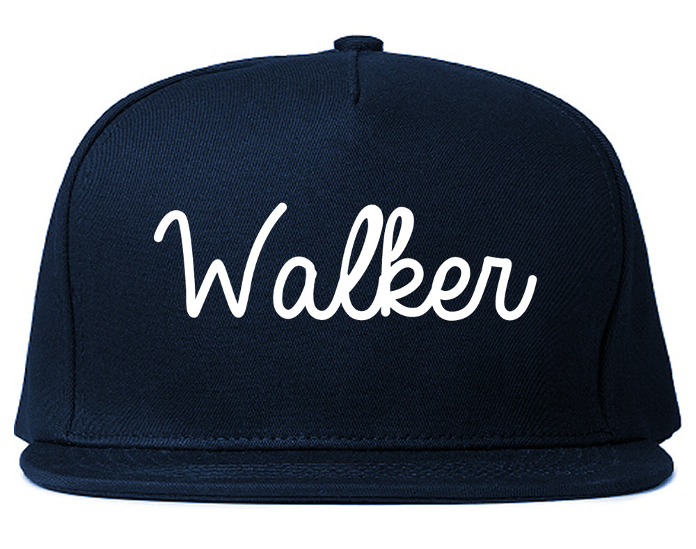 Walker Michigan MI Script Mens Snapback Hat Navy Blue