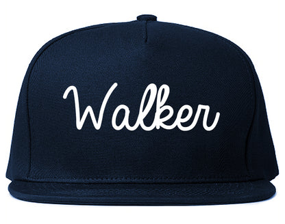 Walker Michigan MI Script Mens Snapback Hat Navy Blue