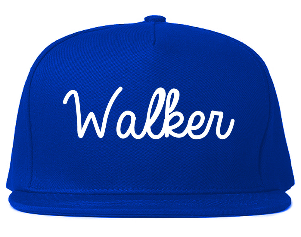 Walker Michigan MI Script Mens Snapback Hat Royal Blue