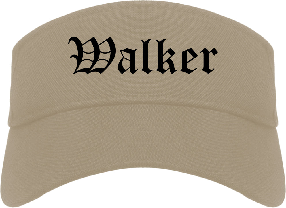 Walker Michigan MI Old English Mens Visor Cap Hat Khaki