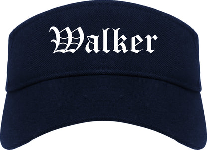 Walker Michigan MI Old English Mens Visor Cap Hat Navy Blue