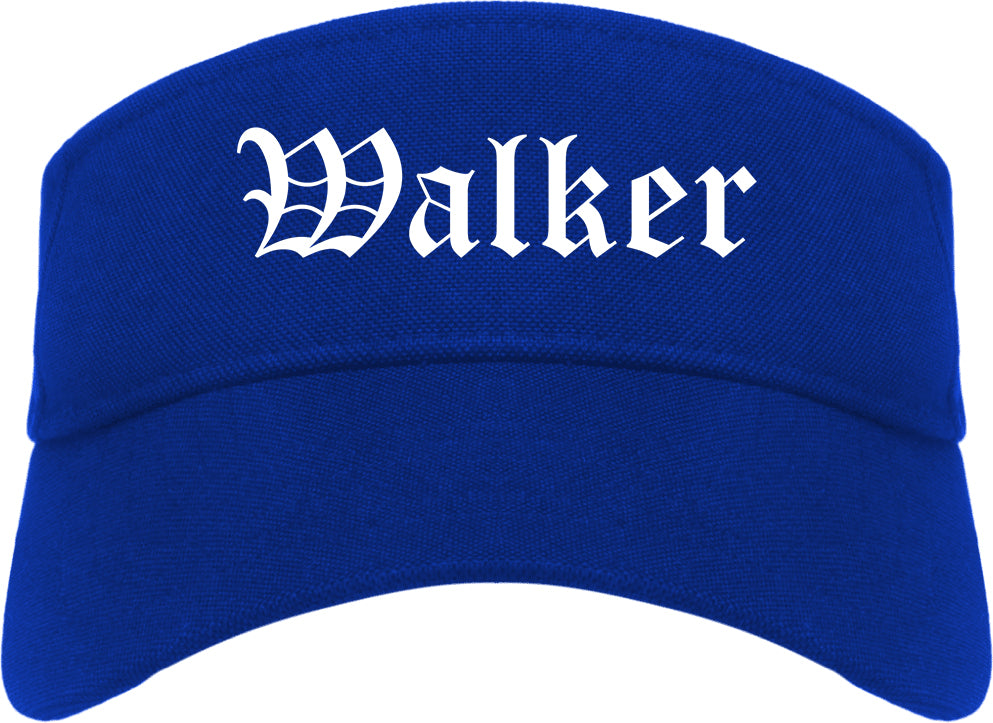 Walker Michigan MI Old English Mens Visor Cap Hat Royal Blue