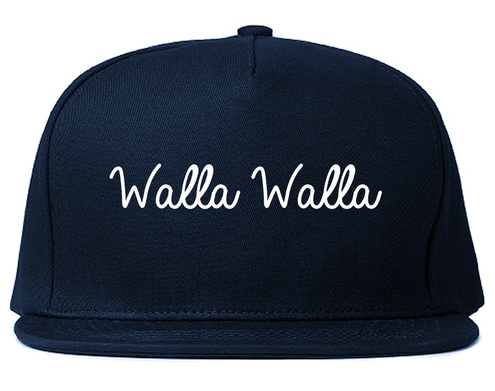 Walla Walla Washington WA Script Mens Snapback Hat Navy Blue