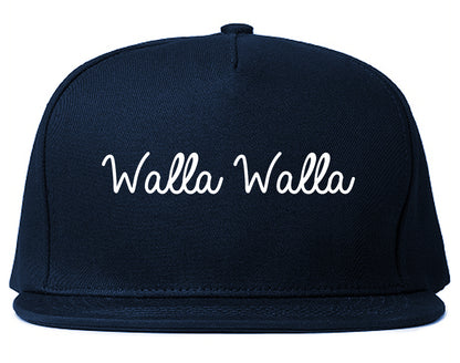 Walla Walla Washington WA Script Mens Snapback Hat Navy Blue