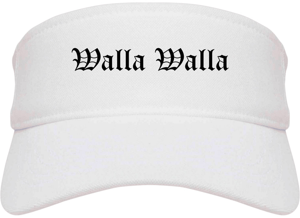 Walla Walla Washington WA Old English Mens Visor Cap Hat White