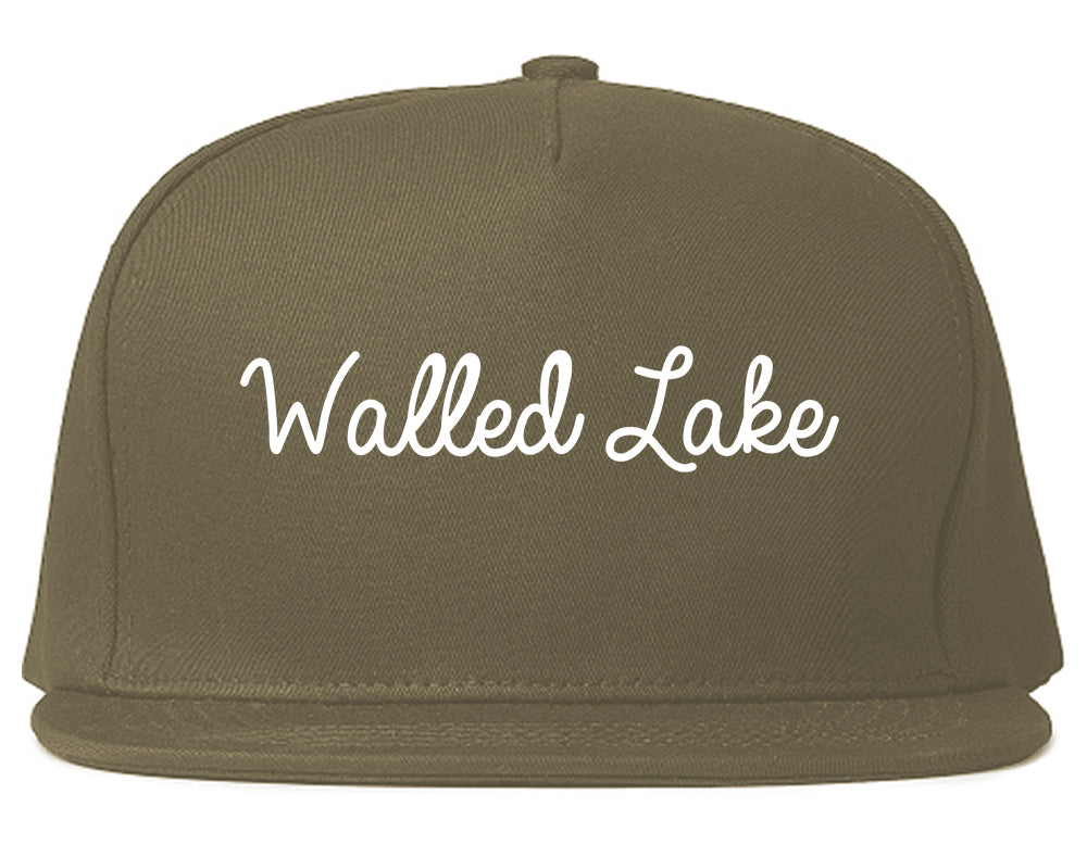Walled Lake Michigan MI Script Mens Snapback Hat Grey