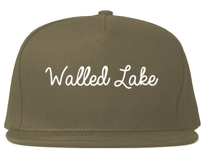 Walled Lake Michigan MI Script Mens Snapback Hat Grey