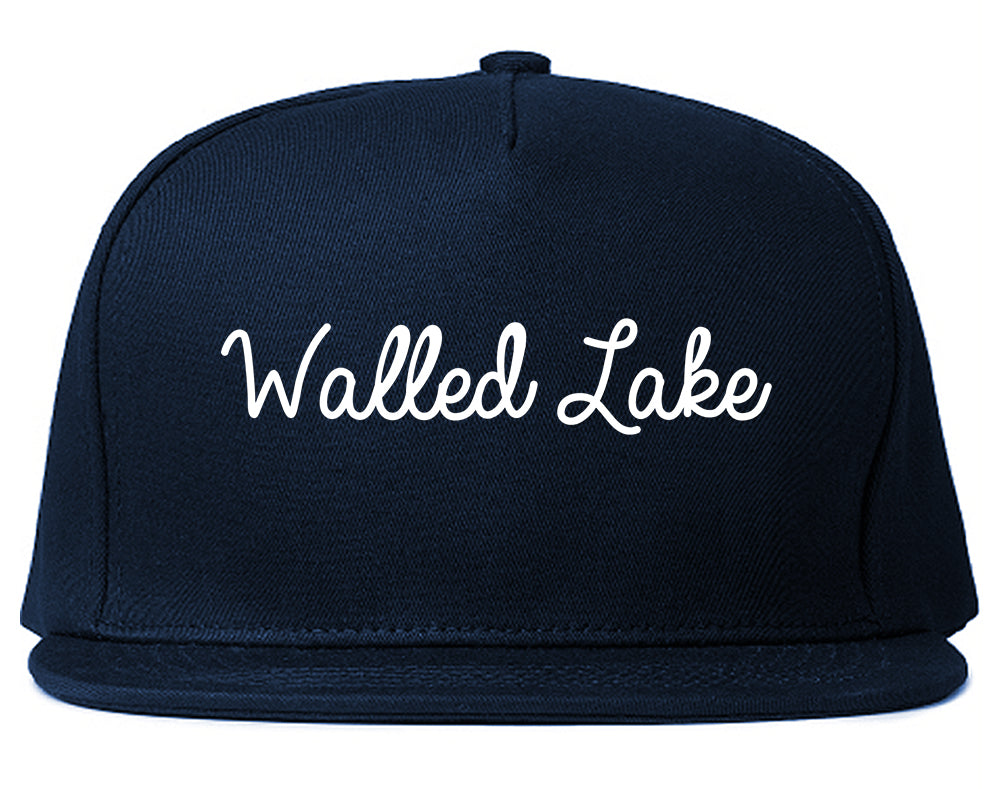 Walled Lake Michigan MI Script Mens Snapback Hat Navy Blue