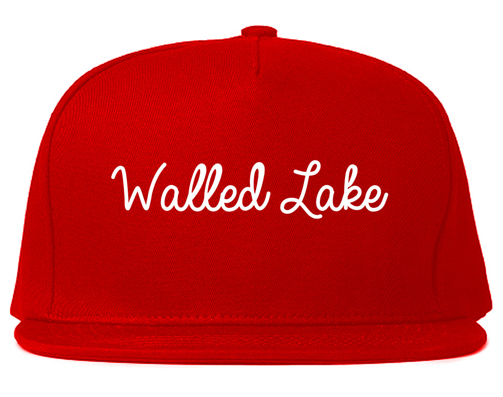 Walled Lake Michigan MI Script Mens Snapback Hat Red