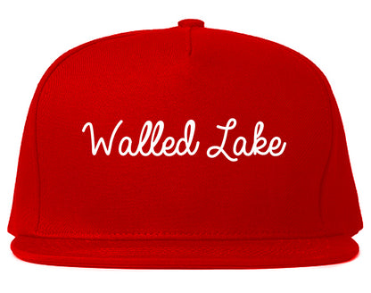 Walled Lake Michigan MI Script Mens Snapback Hat Red