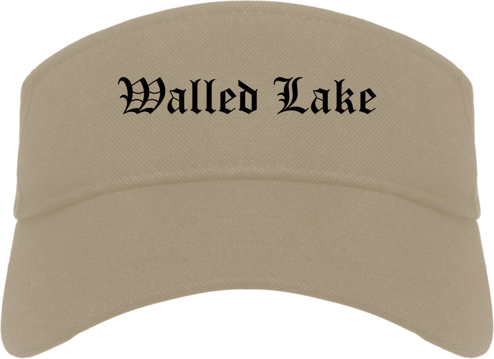 Walled Lake Michigan MI Old English Mens Visor Cap Hat Khaki