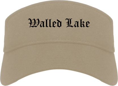 Walled Lake Michigan MI Old English Mens Visor Cap Hat Khaki