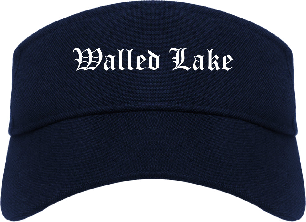 Walled Lake Michigan MI Old English Mens Visor Cap Hat Navy Blue