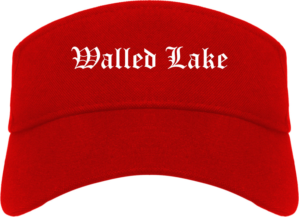 Walled Lake Michigan MI Old English Mens Visor Cap Hat Red