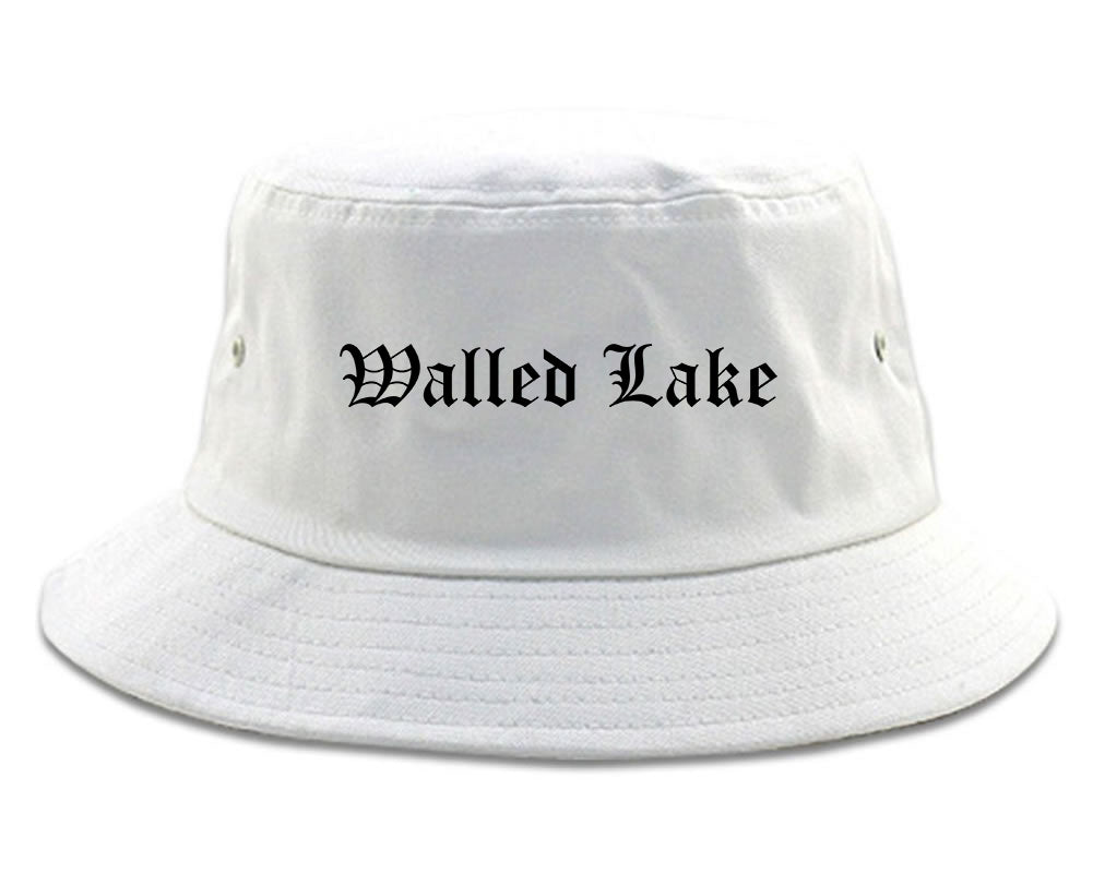 Walled Lake Michigan MI Old English Mens Bucket Hat White