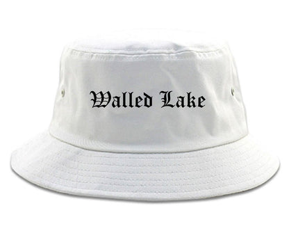 Walled Lake Michigan MI Old English Mens Bucket Hat White