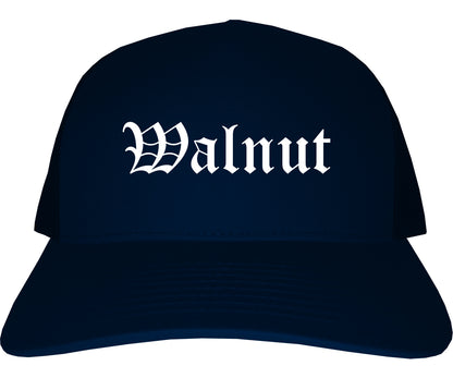 Walnut California CA Old English Mens Trucker Hat Cap Navy Blue