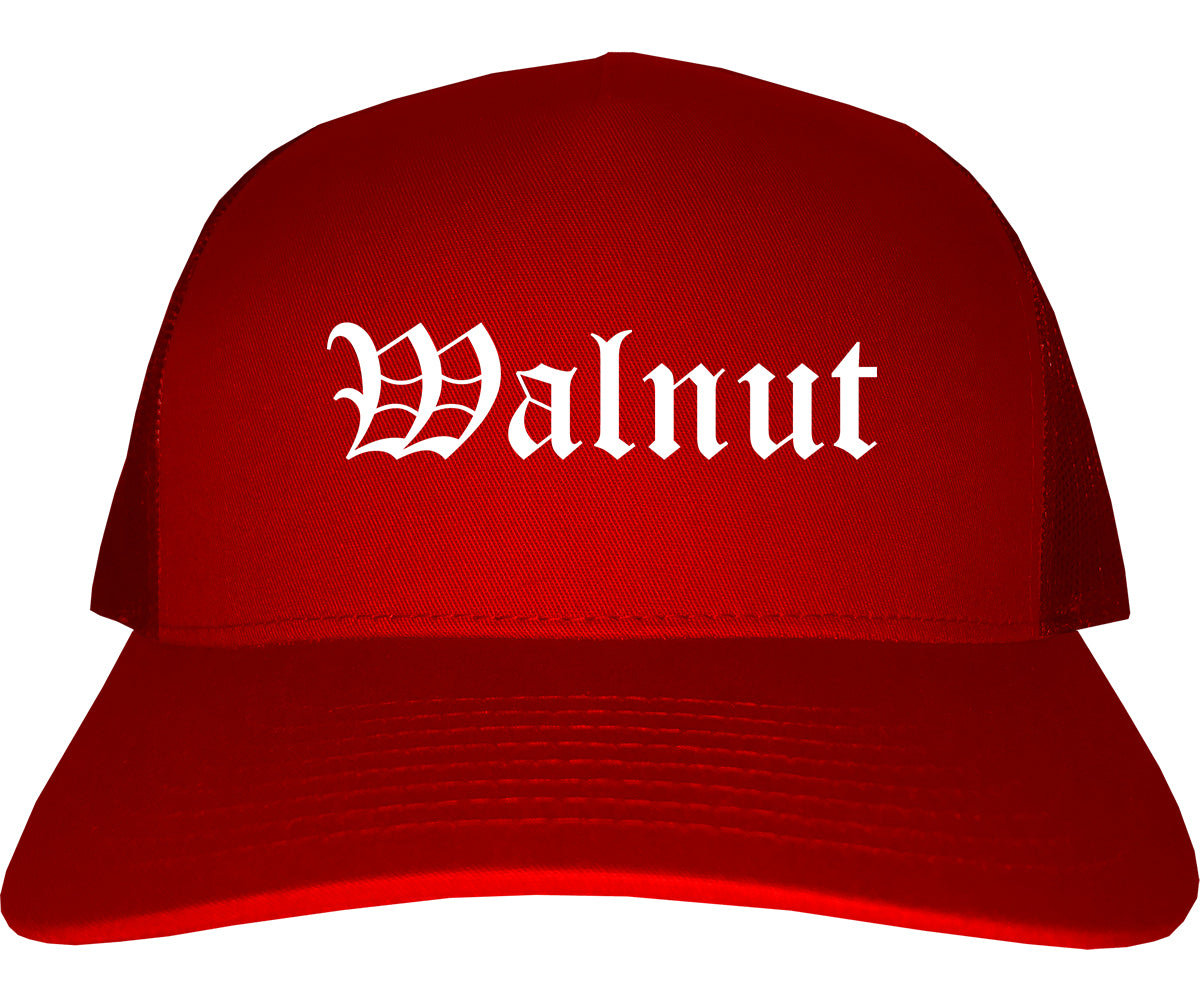 Walnut California CA Old English Mens Trucker Hat Cap Red