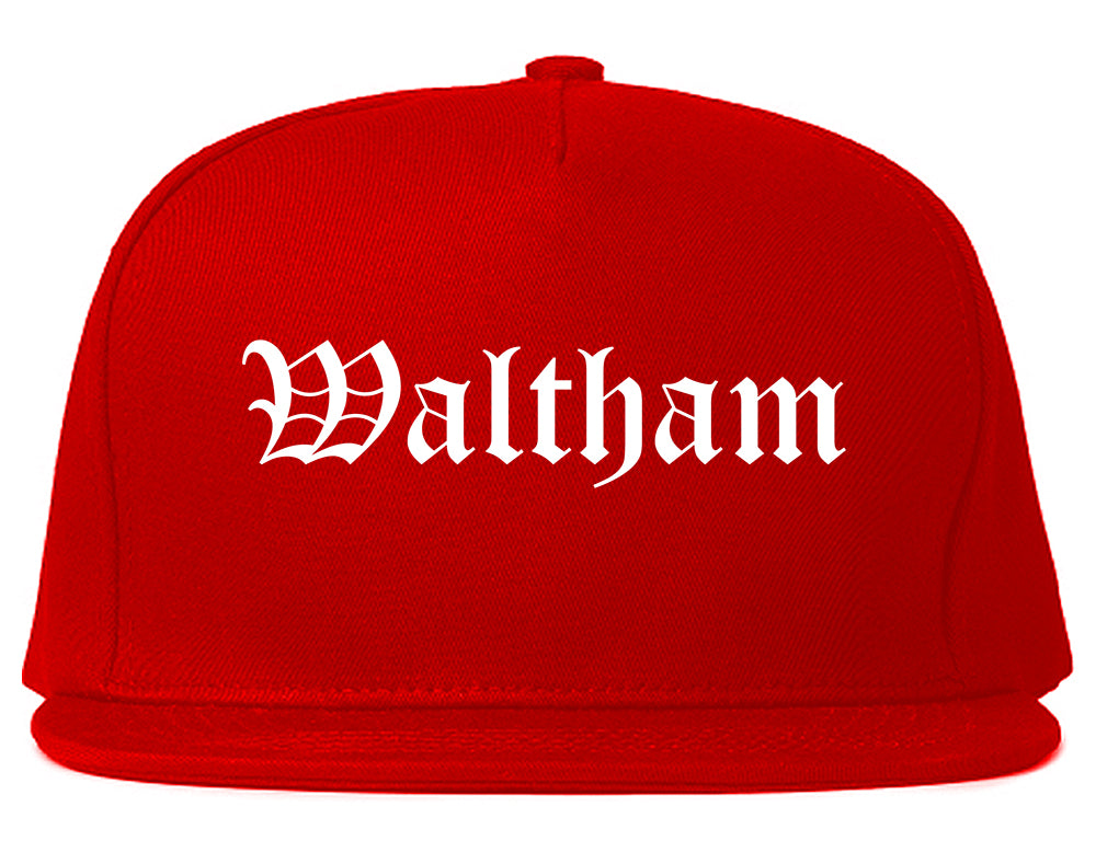 Waltham Massachusetts MA Old English Mens Snapback Hat Red