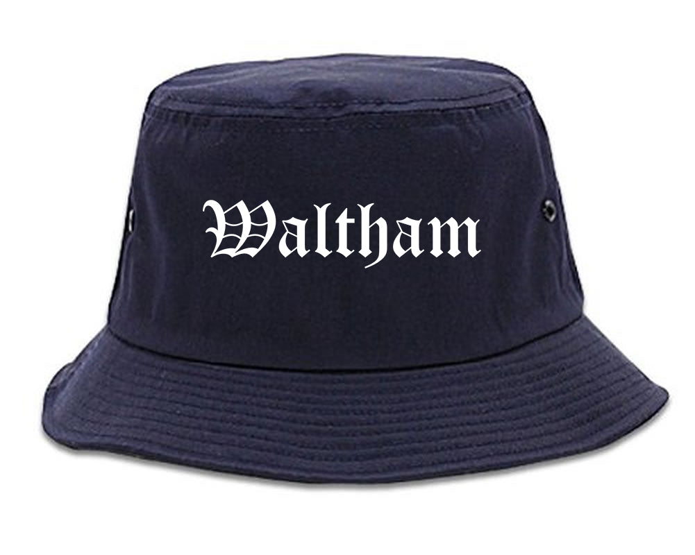 Waltham Massachusetts MA Old English Mens Bucket Hat Navy Blue