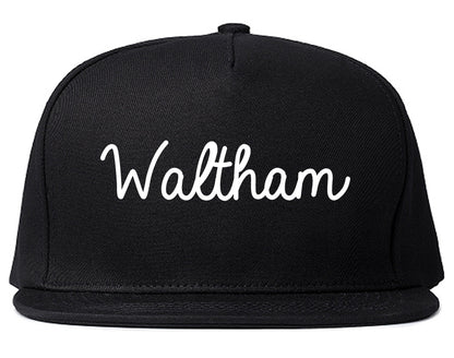 Waltham Massachusetts MA Script Mens Snapback Hat Black