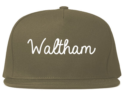Waltham Massachusetts MA Script Mens Snapback Hat Grey