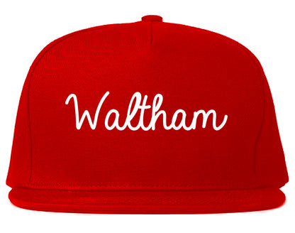 Waltham Massachusetts MA Script Mens Snapback Hat Red