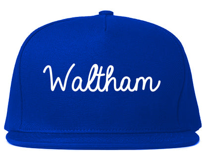 Waltham Massachusetts MA Script Mens Snapback Hat Royal Blue