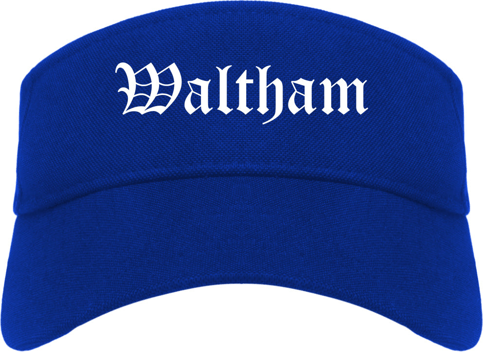 Waltham Massachusetts MA Old English Mens Visor Cap Hat Royal Blue