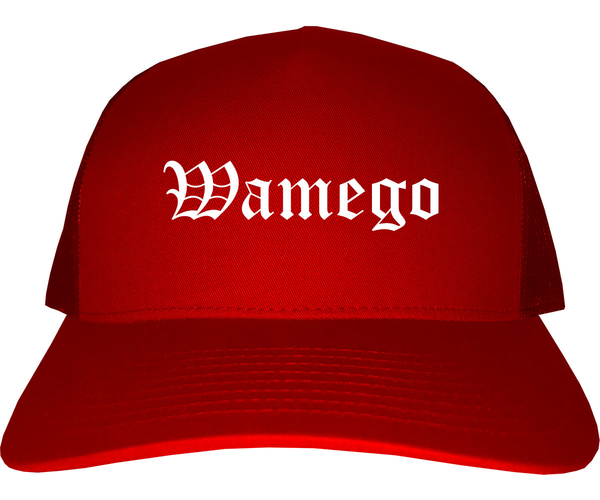 Wamego Kansas KS Old English Mens Trucker Hat Cap Red