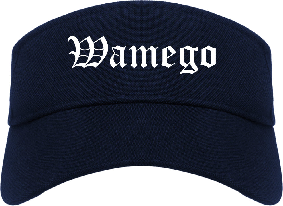 Wamego Kansas KS Old English Mens Visor Cap Hat Navy Blue