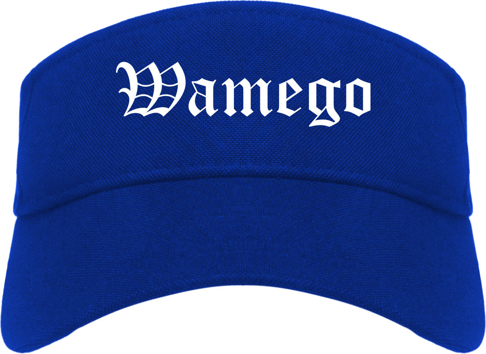 Wamego Kansas KS Old English Mens Visor Cap Hat Royal Blue