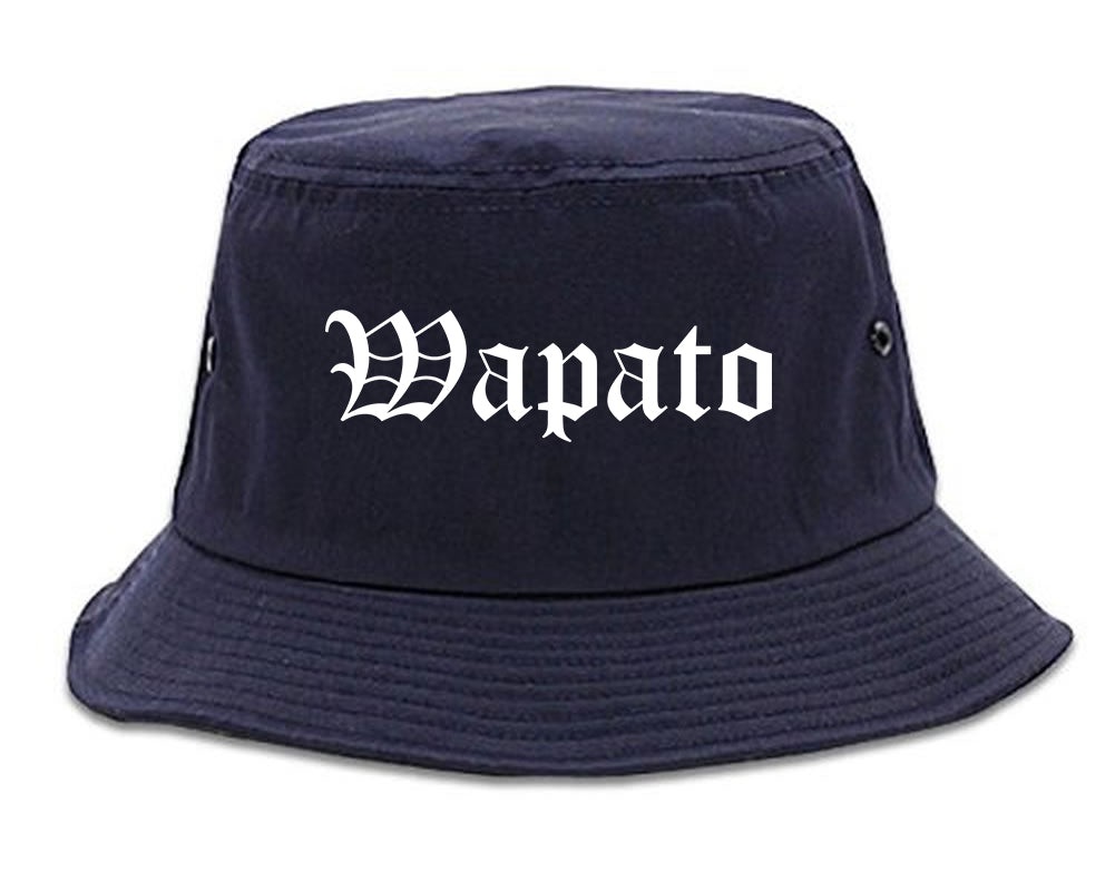 Wapato Washington WA Old English Mens Bucket Hat Navy Blue