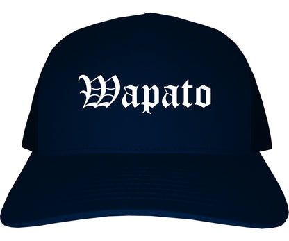 Wapato Washington WA Old English Mens Trucker Hat Cap Navy Blue