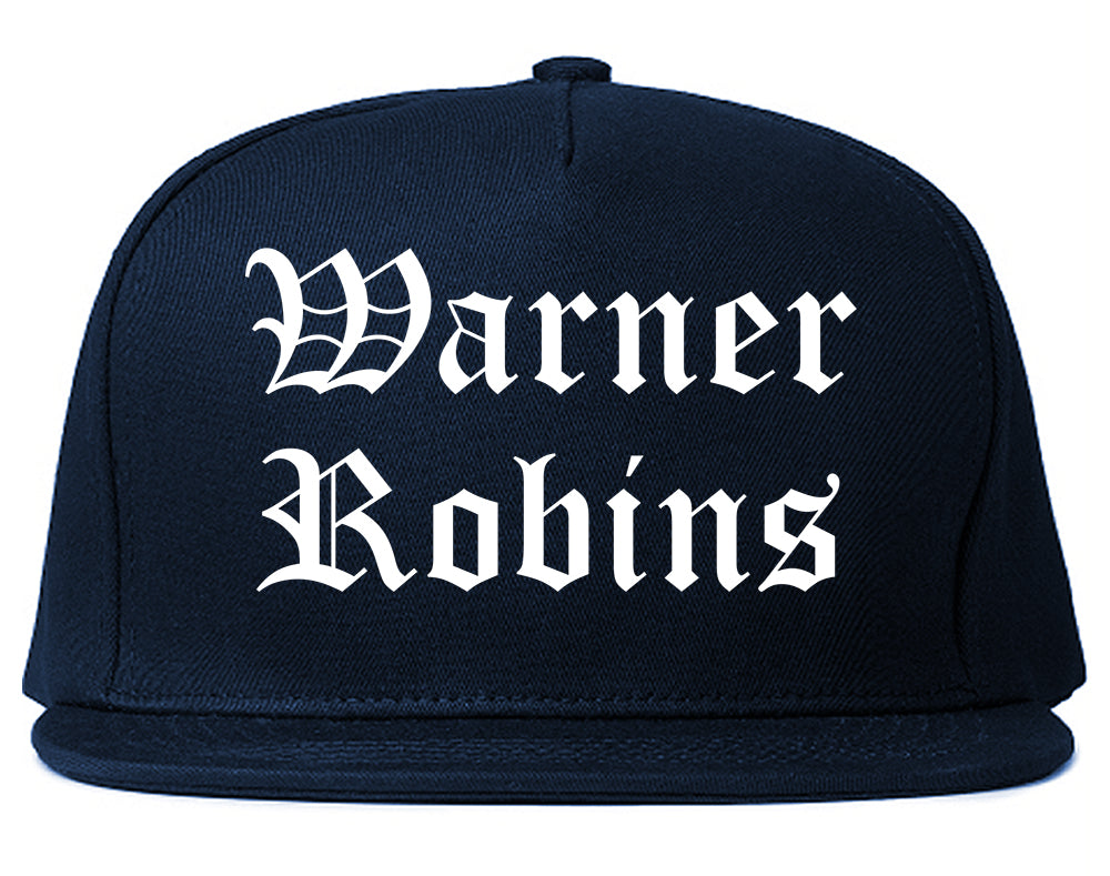 Warner Robins Georgia GA Old English Mens Snapback Hat Navy Blue