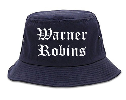 Warner Robins Georgia GA Old English Mens Bucket Hat Navy Blue