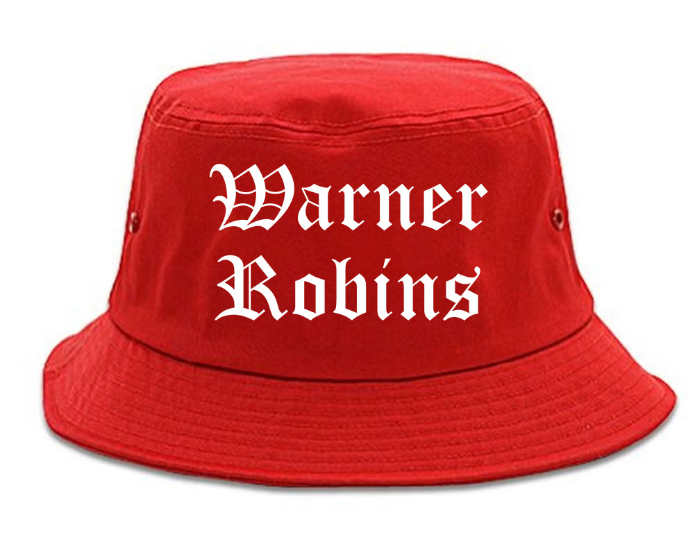 Warner Robins Georgia GA Old English Mens Bucket Hat Red