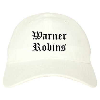 Warner Robins Georgia GA Old English Mens Dad Hat Baseball Cap White