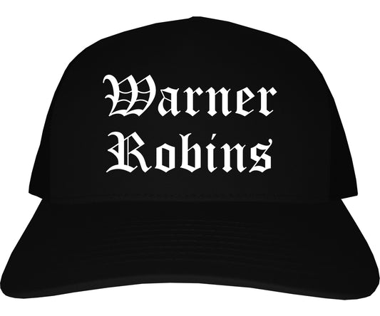 Warner Robins Georgia GA Old English Mens Trucker Hat Cap Black