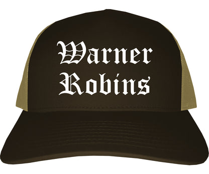 Warner Robins Georgia GA Old English Mens Trucker Hat Cap Brown