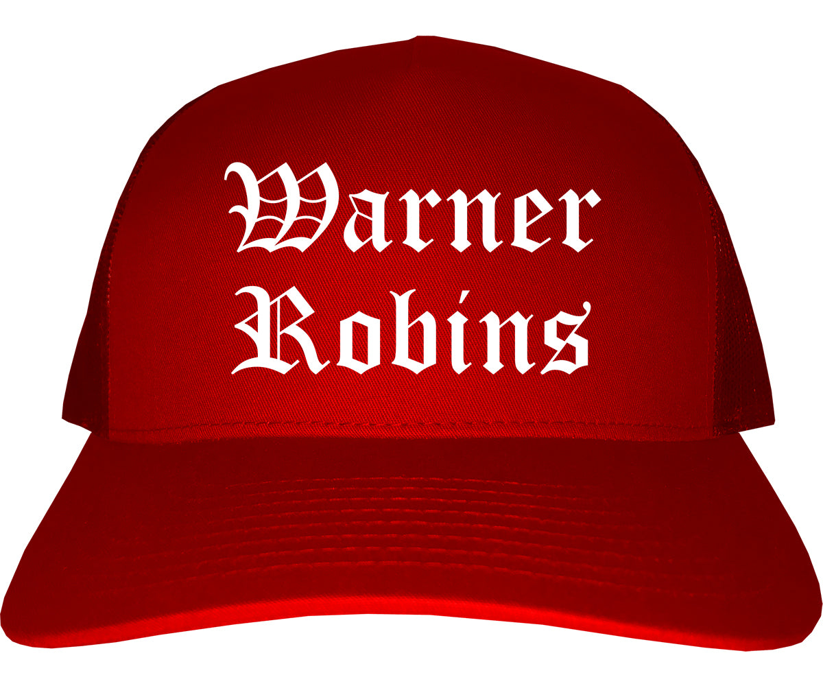 Warner Robins Georgia GA Old English Mens Trucker Hat Cap Red