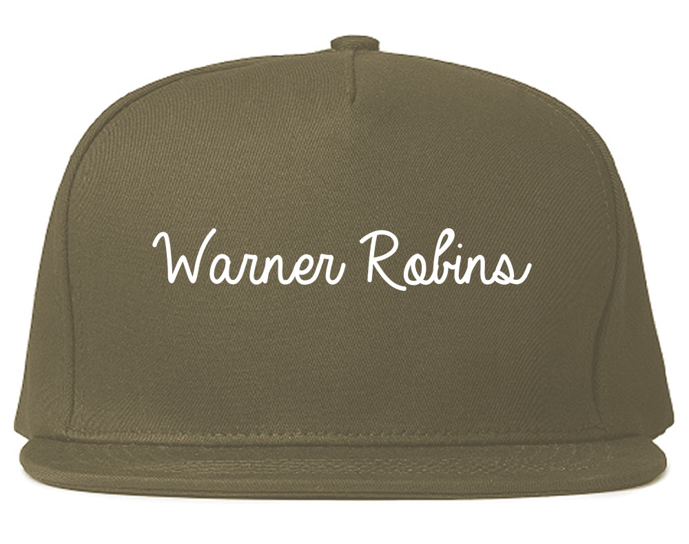 Warner Robins Georgia GA Script Mens Snapback Hat Grey