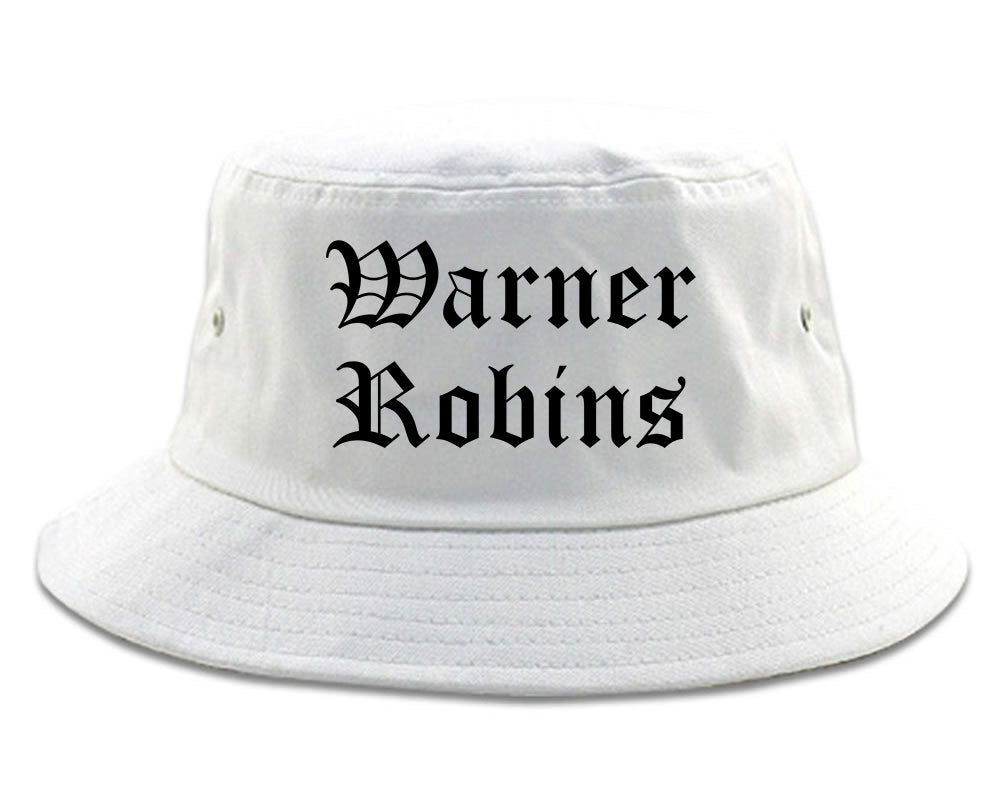 Warner Robins Georgia GA Old English Mens Bucket Hat White