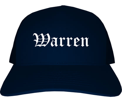 Warren Arkansas AR Old English Mens Trucker Hat Cap Navy Blue